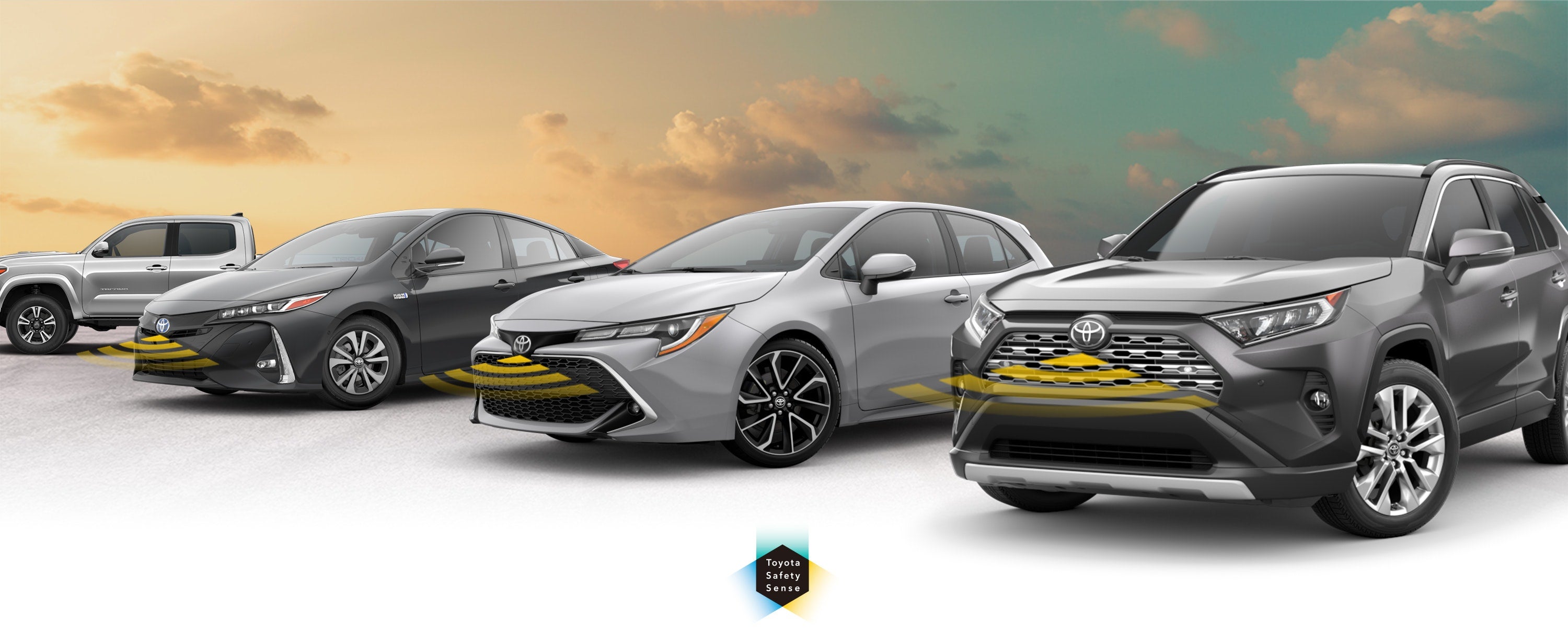 Toyota Safety Sense: Designed for Safety. Options shown on Toyota models including RAV4, Tacoma, and Camry, available now at SVG Toyota in Washington Court House OH.