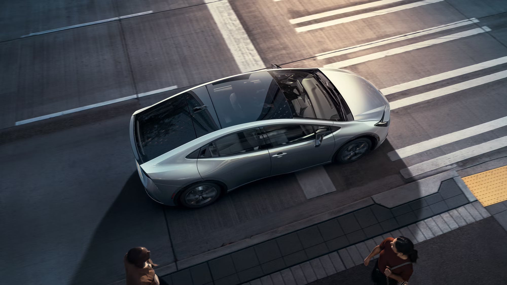 An overview of a silver prius.